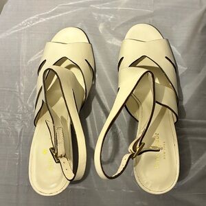Kate Spade Off-White Wedge Sandals Size 7.5 (Runs Small) Cute Summer Heels